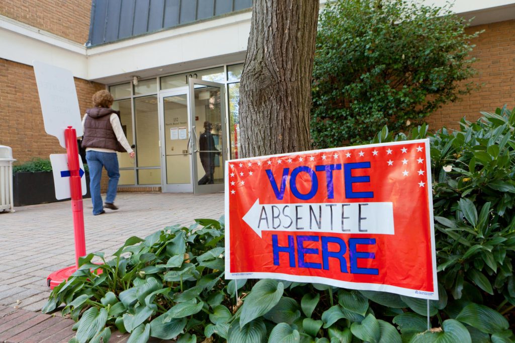 Absentee voting "Vote Here" sign - Alexandria, Virginia USA